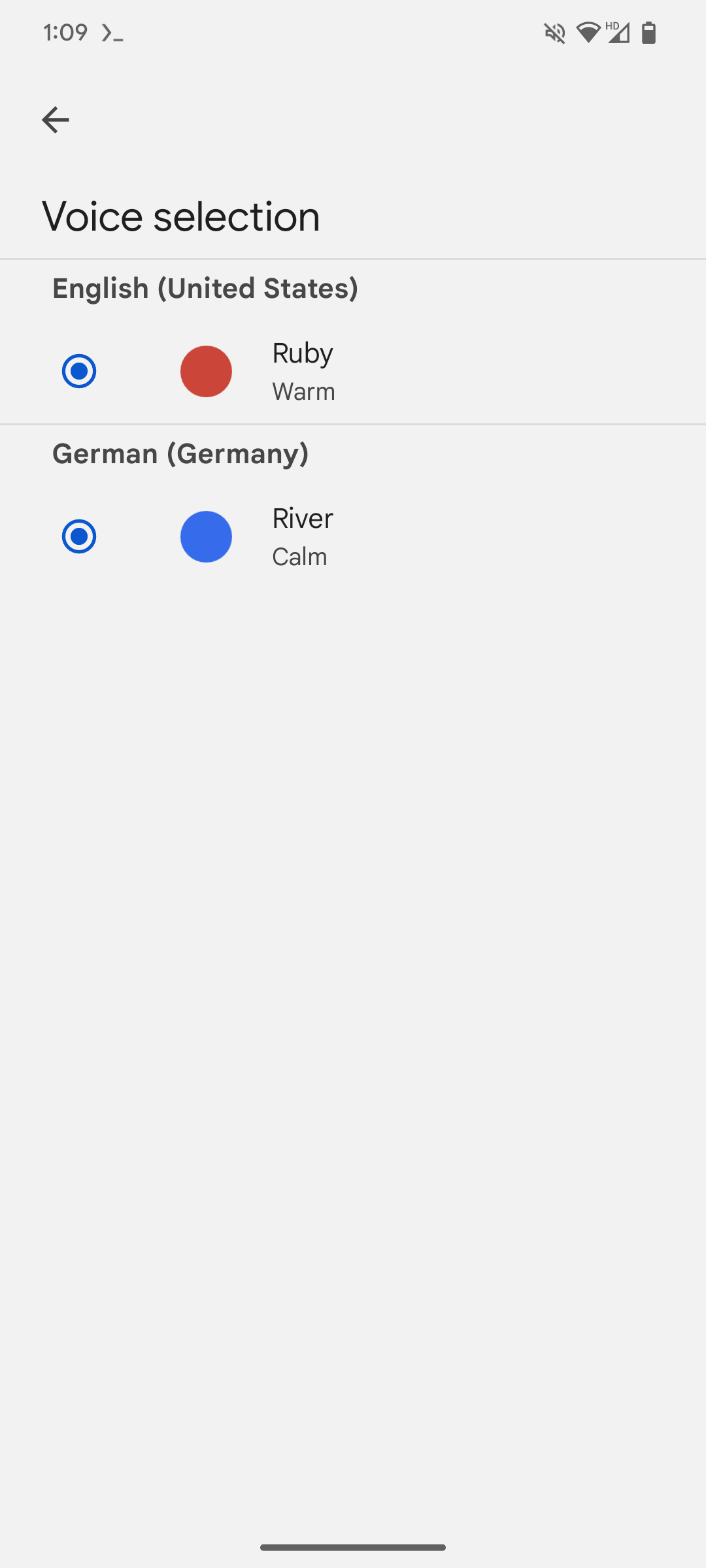 Google App voice selection screenshot