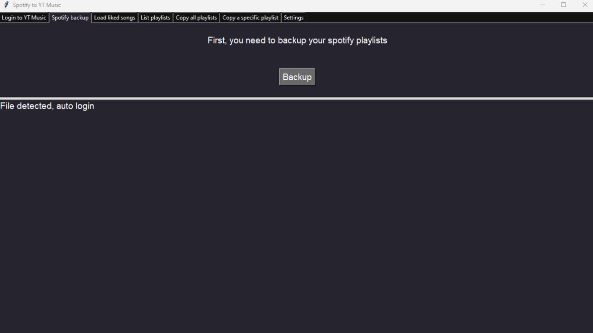 Screenshot of the spotify_to_ytmusic gui showing the Spotify backup tab.