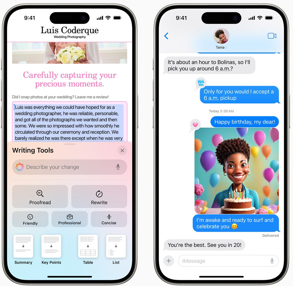 Writing tools and AI-generated images in iOS 18