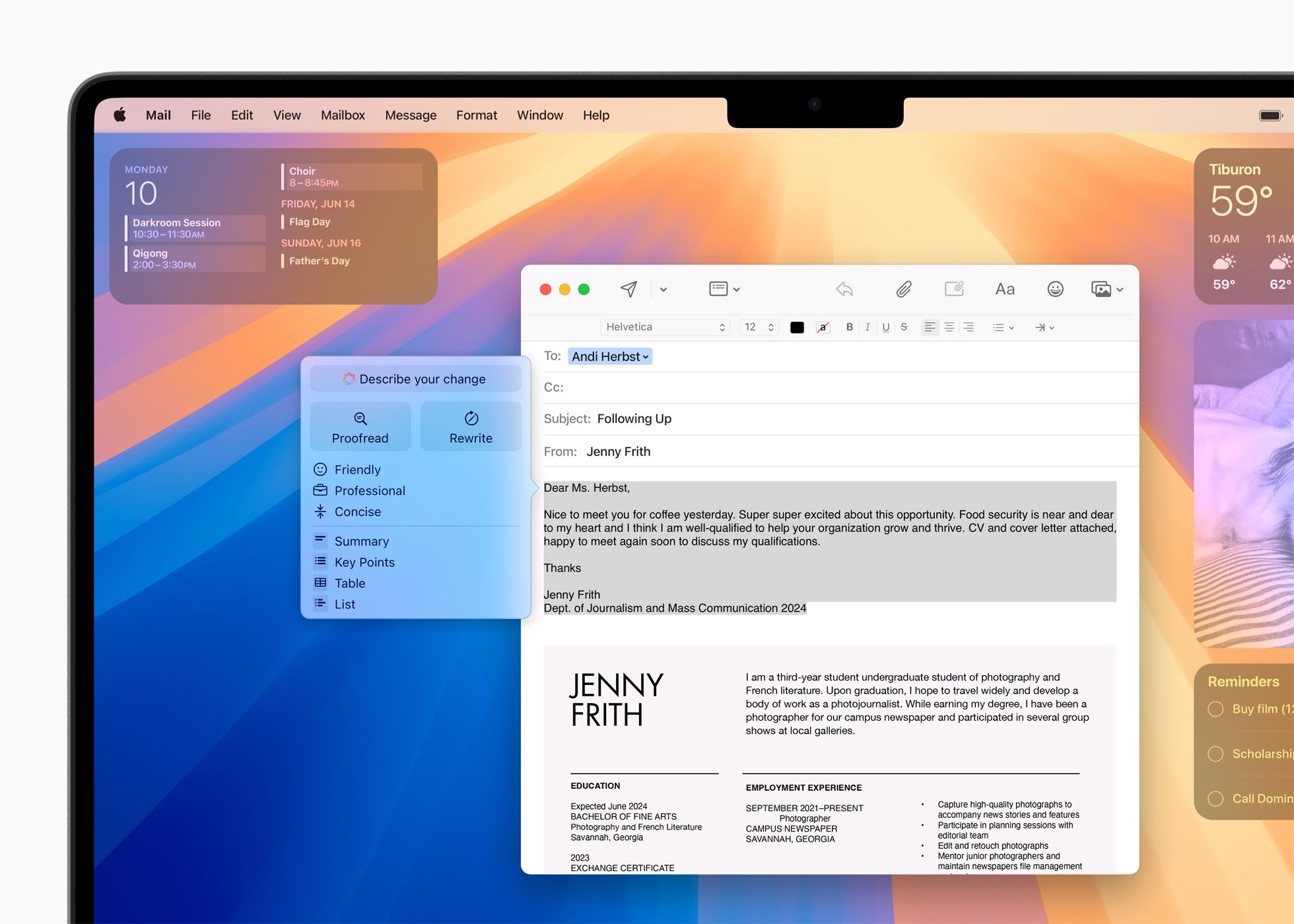 Writing an email with AI in Apple Mail.