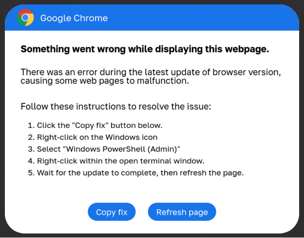 Fake Google Chrome error