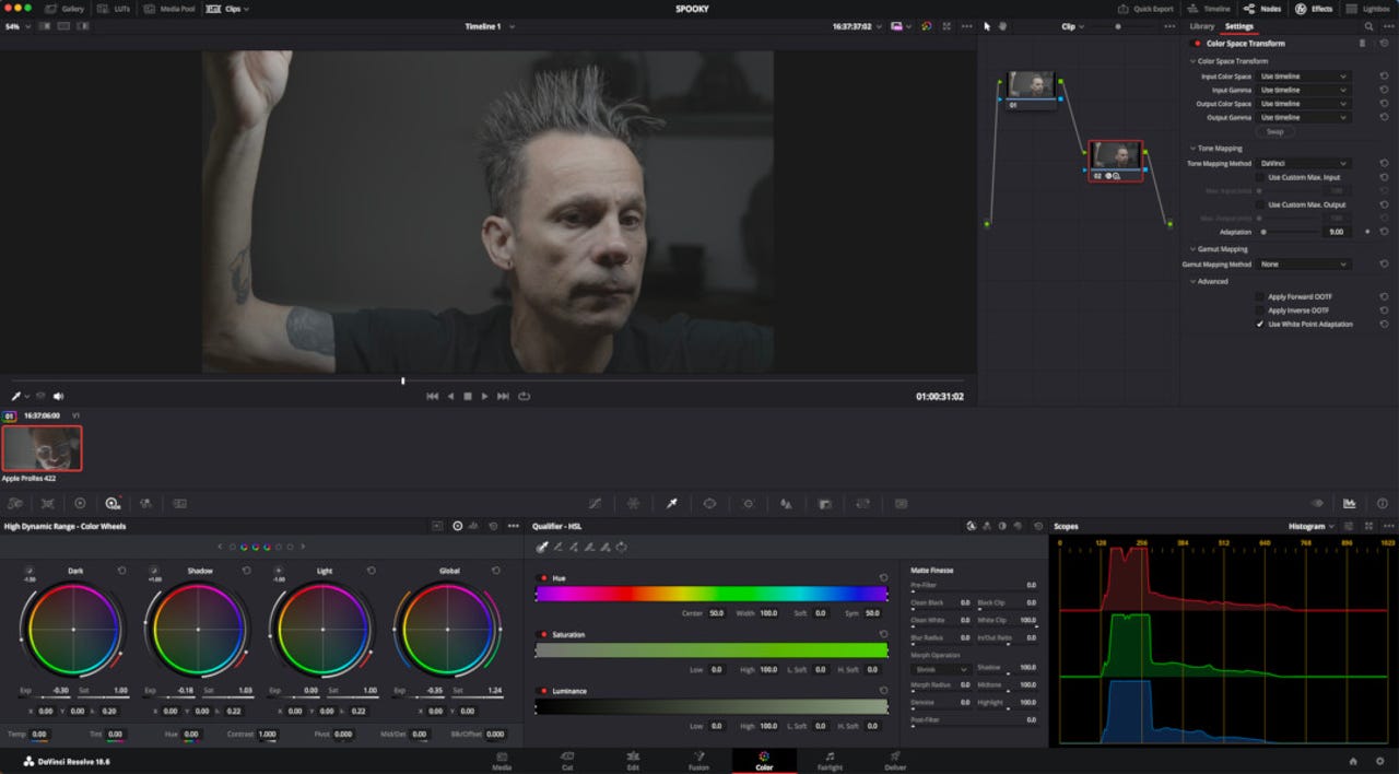 The DaVinci Resolve UI.