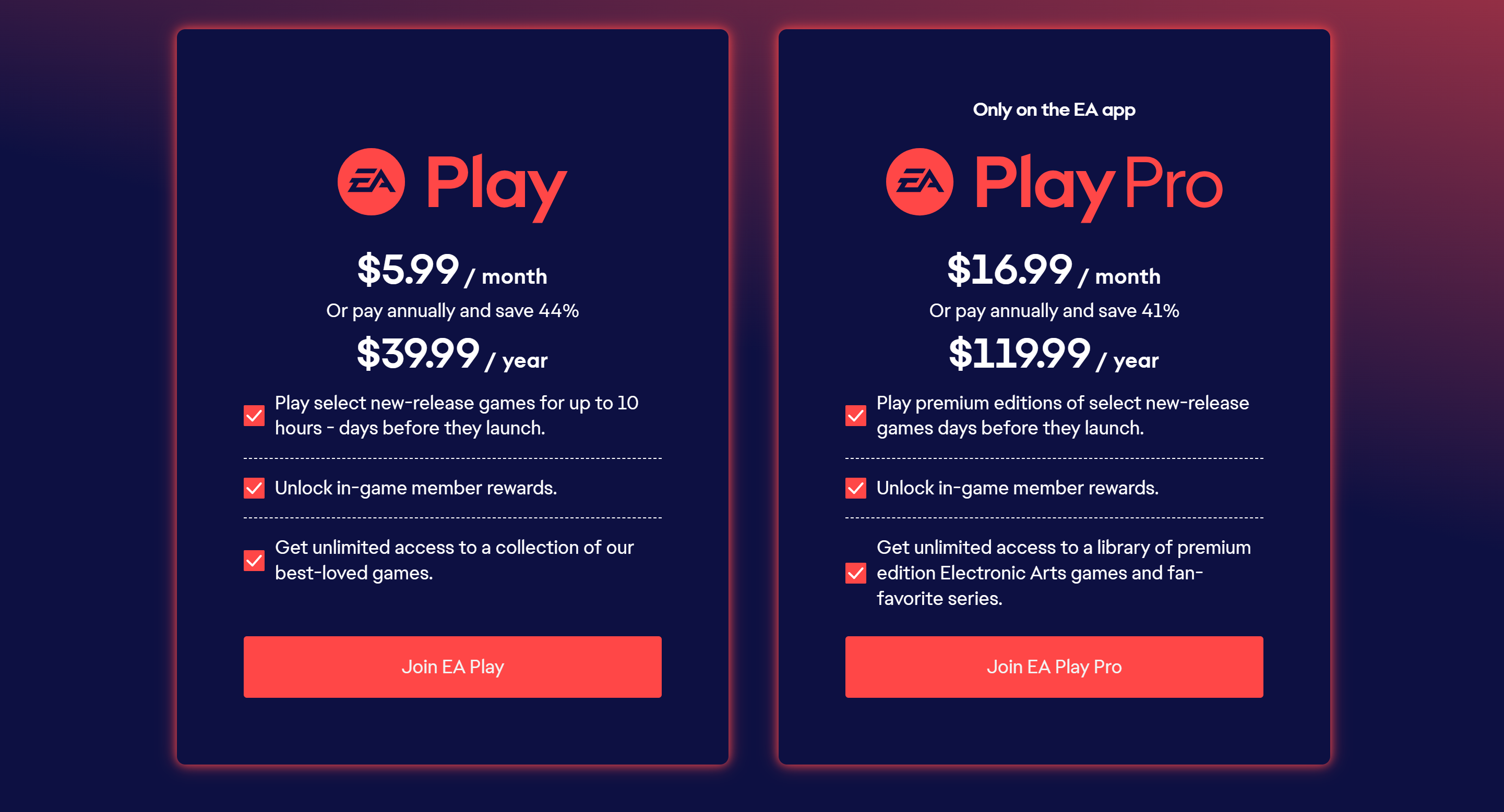 EA Play pricing in the US.