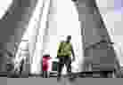 Workers are shown on the deck of the Gordie Howe International Bridge on Tuesday, May 14, 2024 during a media tour.