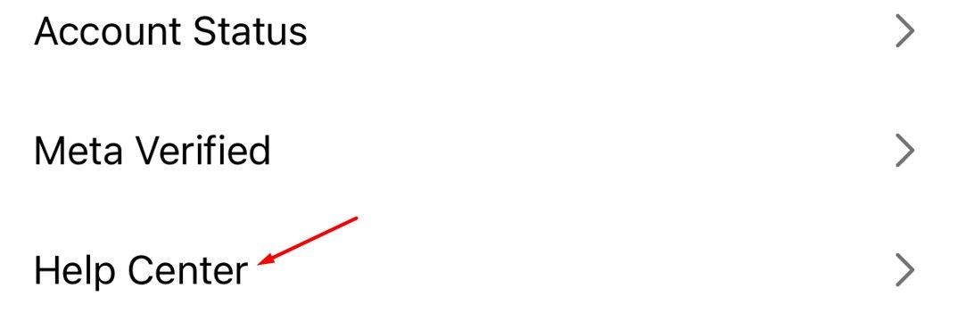Help Center option in the Instagram Help window.