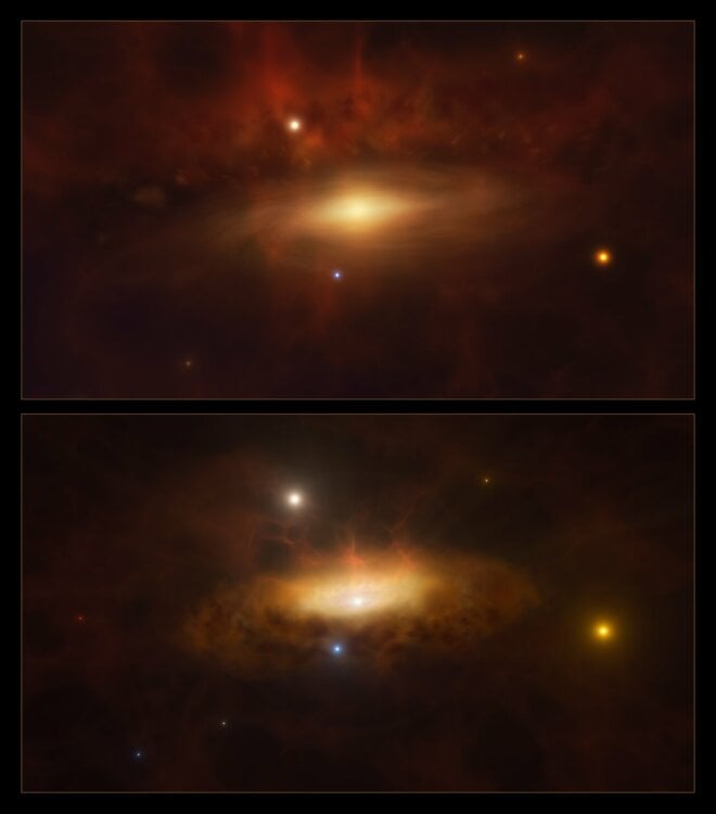 Depicting a before and after of the brightening galaxy