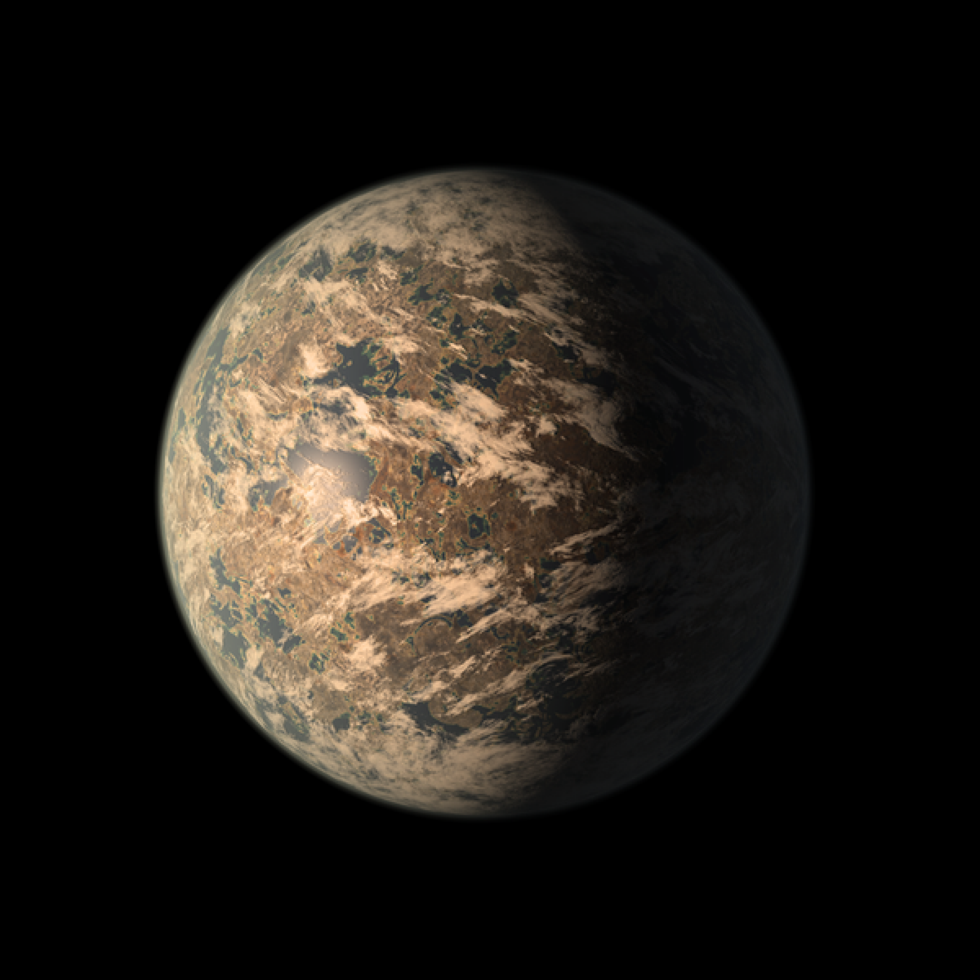 An artist's conception of the rocky, Earth-sized exoplanet TRAPPIST-1 e, located 41 light-years from Earth.