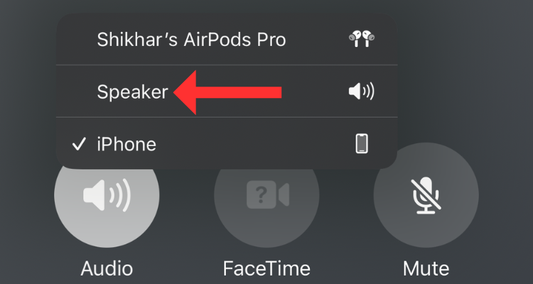 Option to engage speakerphone on iPhone during a call.