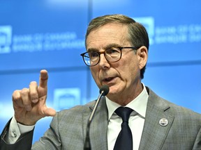 Governor of the Bank of Canada Tiff Macklem speaks during a news conference on the Bank of Canada's rate announcement in Ottawa on Wednesday, June 5, 2024.