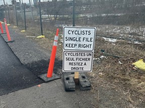 Cycling path sign with bad French