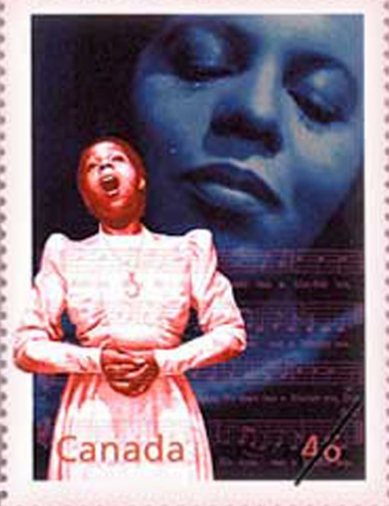 A singing woman pictured on a Canadian stamp.