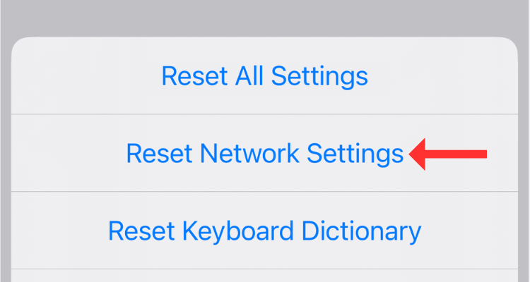 Reset Network Settings option on iPhone.