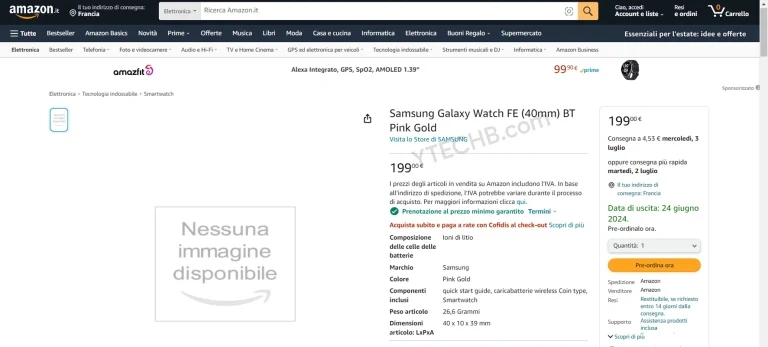 samsung galaxy watch fe amazon italy listing leak