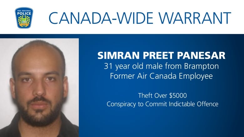 A notice reading 'Canada-wide warrant' with the photo of a bearded man. 