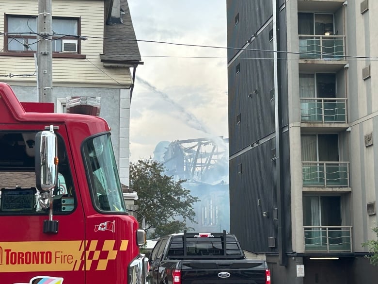 A church dome seen completely destroyed after a fire.