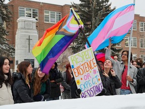 Calgary students participate in school walkouts to protest the Alberta government's proposed policies for transgender youth