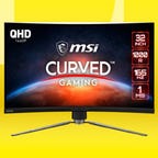 black curved gaming monitor against yellow background